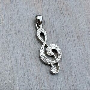 Silver & Rhinestone Treble Clef Pendant